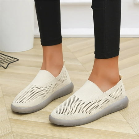 

Cathalem Womens Casual Dress Shoes Ladies Fashion Solid Color Mesh Breathable Comfortable Flat Casual Womens Casual Work Shoes Beige 9