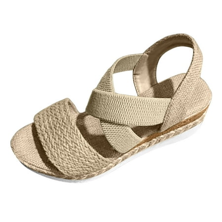 

QYZEU Women Sandles Open Toe Cloth Slip On Slope Heel Thick Soled Wedges Roman Sandals Platform Shoes Causal Breathable Lightweight Sandals Khaki 42