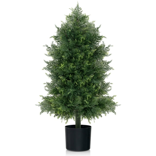 Gymax 31.5'' Artificial Cedar Topiary Tree Faux Indoor Floor Plant w/ Sturdy Trunk
