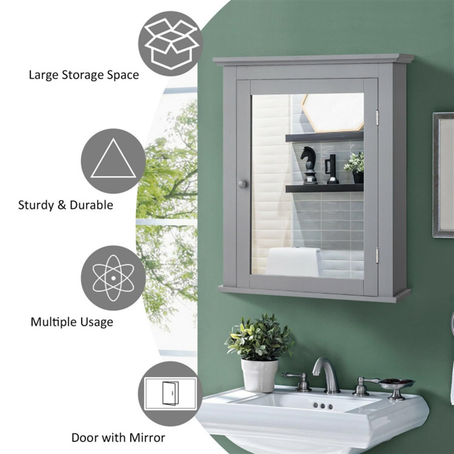 Demi Bonn Bathroom Wall Cabinet, Wall Mounted Bathroom Mirror Cabinet, Bathroom Wall Mounted Storage Mirror Medicine Storage with Adjustable Shelf, Gray