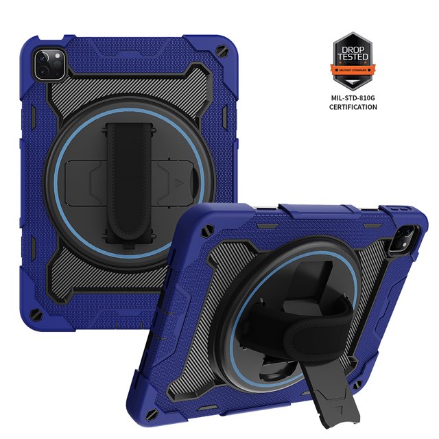 Tablet Case for iPad Air 4 10.9/Pro 11 2018/2020/2021, Heavy Duty Shockproof Protective Case with 360 Degree Swivel Kickstand & Hand Strap Ikkle iPad Air 4 10.9/Pro 11 2018/2020/2021