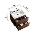 thumbnail image 6 of Wall Mount 24-Inch Walnut Bathroom Vanity with Ceramic Sink, Floating Design for Modern Bathrooms, Pre-Assembled Storage Cabinet with One-Piece Basin No Drain, Silent Drawers & Eco-Friendly Materials, 6 of 9