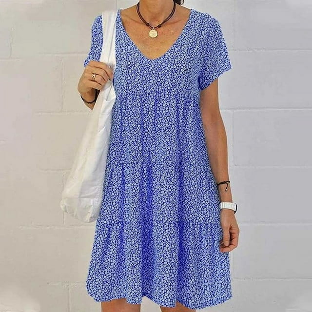2024 Robe Tendance Grande Taille pour Femmes Été Imprimé Manches Courtes Ample Décontractée Robes Femme Élégante Mode Plage Vêtements pour Dames