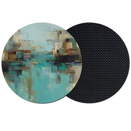 Modern Abstract Coasters Set of 2 Absorbent Coasters for Drinks Country Color Blocks Teal Brown Coaster for Desk Coffee Table Protection Home Decor House Warming Gifts 4