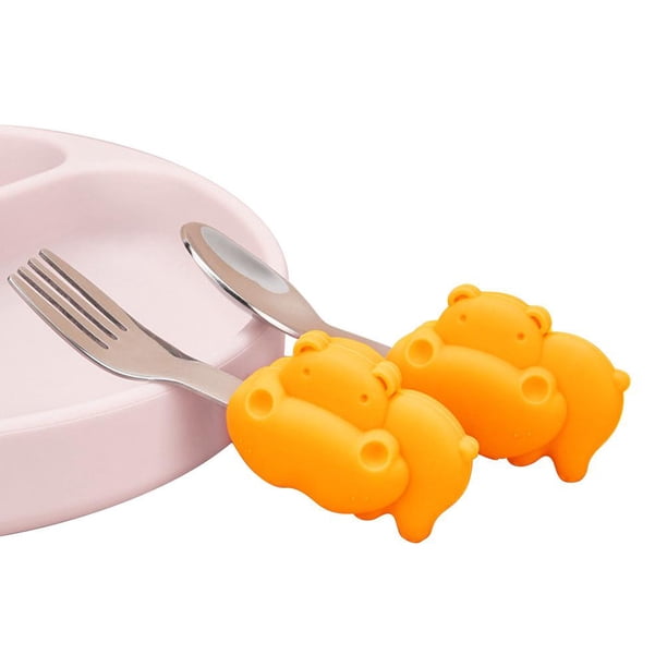 Juego De Cuchara Y Tenedor De Silicona Para Bebé, Vajilla De Alimentación De Bebé De Animales De Dibujos Animados Para Niños, Tenedores De Cuchara De Entrenamiento Para Aprender A Comer, 2 Uds. matsuzay BA001334-01
