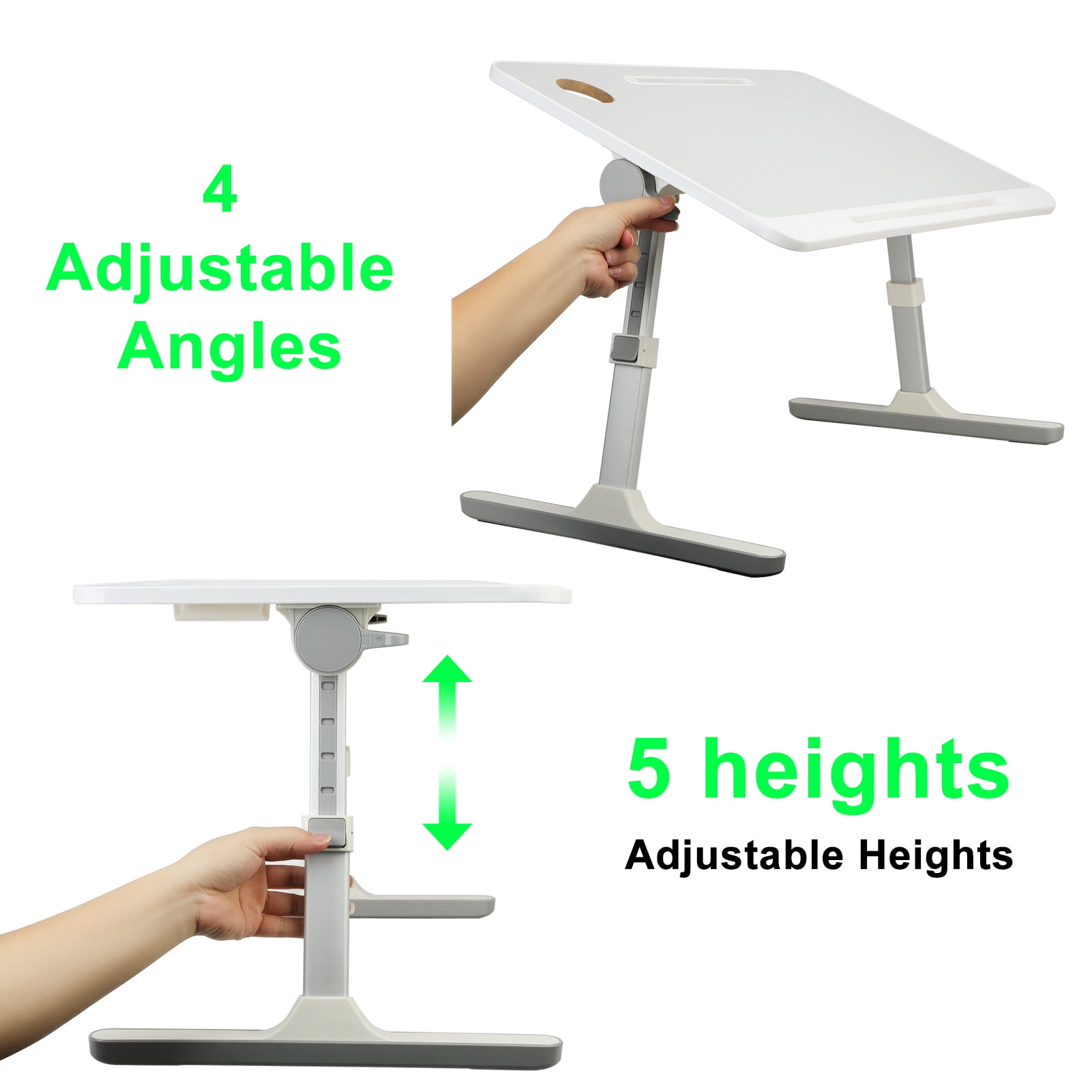 Aqyh Folding Laptop Stand for Bed, Height & Angle Adjustable Laptop Desk w/ USB Light & Fan, Portable Lap Desk Bed Table Tray for Couch Sofa Chair Floor Desk for Adults, Kids, Gray