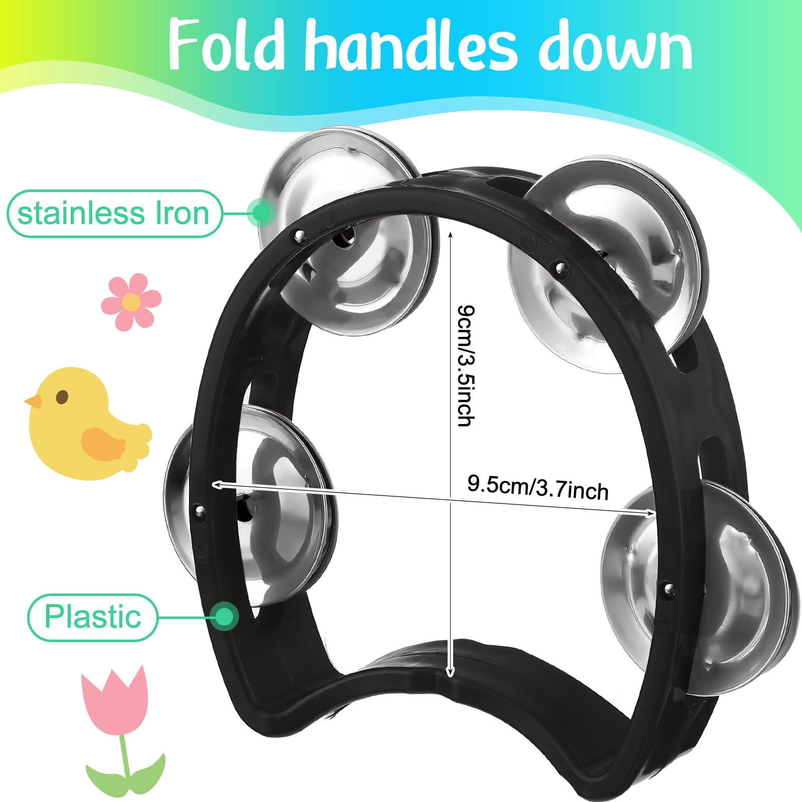 30 Pack Tambourine For Kids Adult Tamborines Musical Instrument Noise Makers 4 Bells Handheld Tambourines Church Classroom Music End Of Year Gift(black)