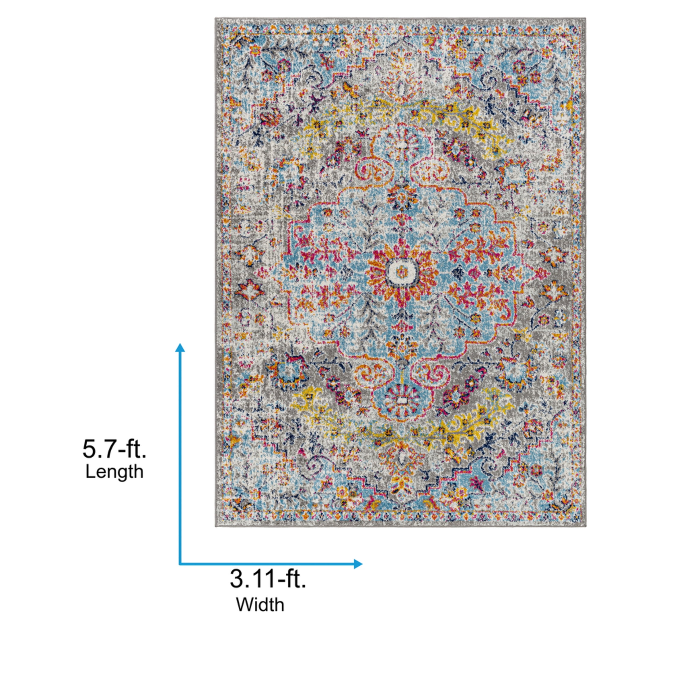 Livabliss Harput Vintage Medallion Area Rug,3'11" x 5'7",Aqua