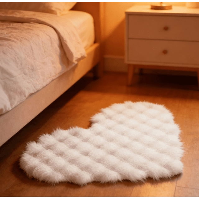 Faux Velvet Heart Shaped Rug, Decorative Carpet With Non-Slip Bottom, for Living Room Sofa Area, A