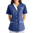 thumbnail image 4 of Wutalume Women's Quick Dry Fabric Solid Color V-Neck Short Sleeve Scrub Top, Healthcare and Medical Work Uniform,Dark Blue M, 4 of 4
