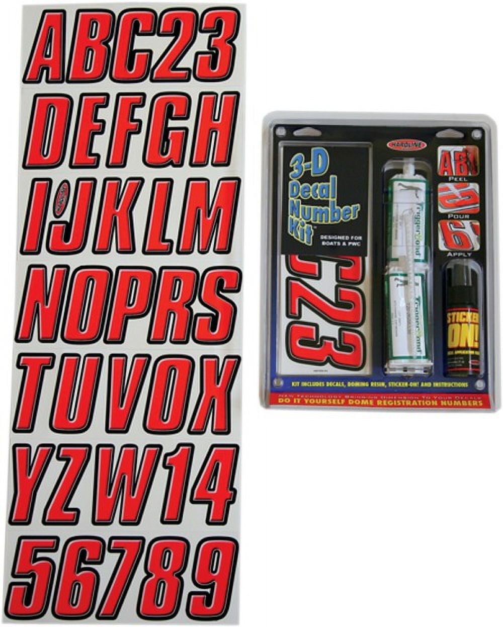 Hardline 3D Dome Decal Number Kit, Red