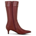 thumbnail image 3 of BLISSFUL STEP Women's Pointed Toe Kitten Heel Knee High Boots Burgundy 9, 3 of 7