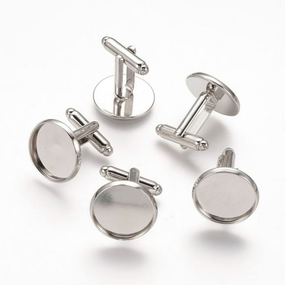 20pc Brass Cufflinks Cuff Button with Tray Platinum 18x18mm
