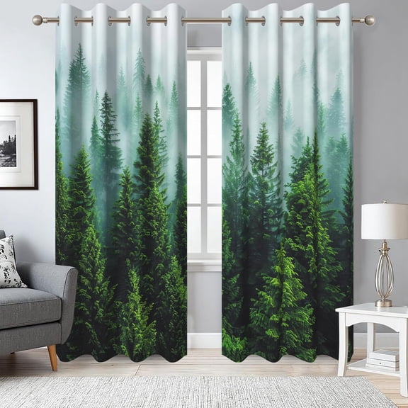 2 Panels Misty Forest Blackout Curtains for Bedroom,Nature Green Spring Woodland Grommet Drapes for Living Room,52x84 Inch