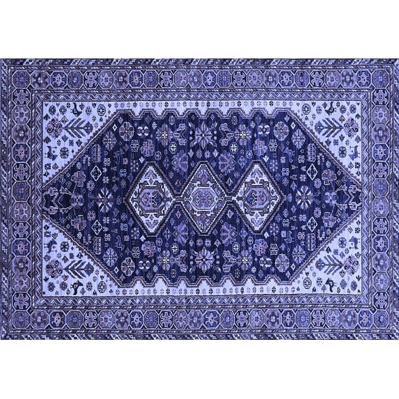 Ahgly Company Machine Washable Indoor Rectangle Oriental Blue Industrial Area Rugs, 5' x 7'