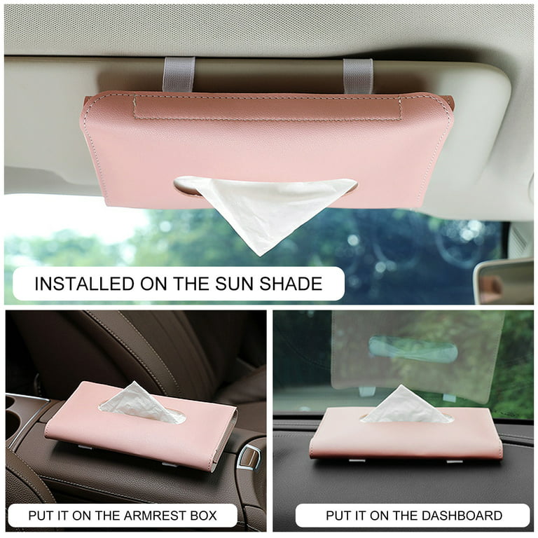 GINIHOMER Car Tissue Holder, Sun Visor Napkin Holder Backseat Tissue Case,PU Leather Tissue Box Holder for Car & Truck Decoration (Pink)