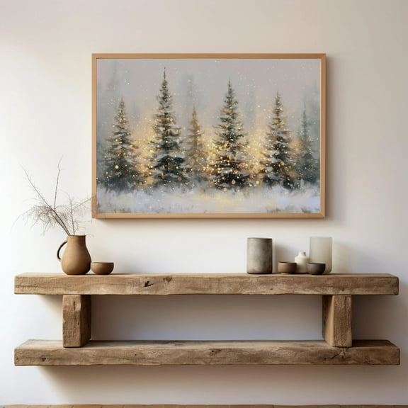 Winter Forest Wall Art, Snowy Pine Tree Christmas Painting, Festive Holiday Printable, Cozy Winter Evergreen Decor, Rustic Christmas Artwork, 24x36 UNFRAMED
