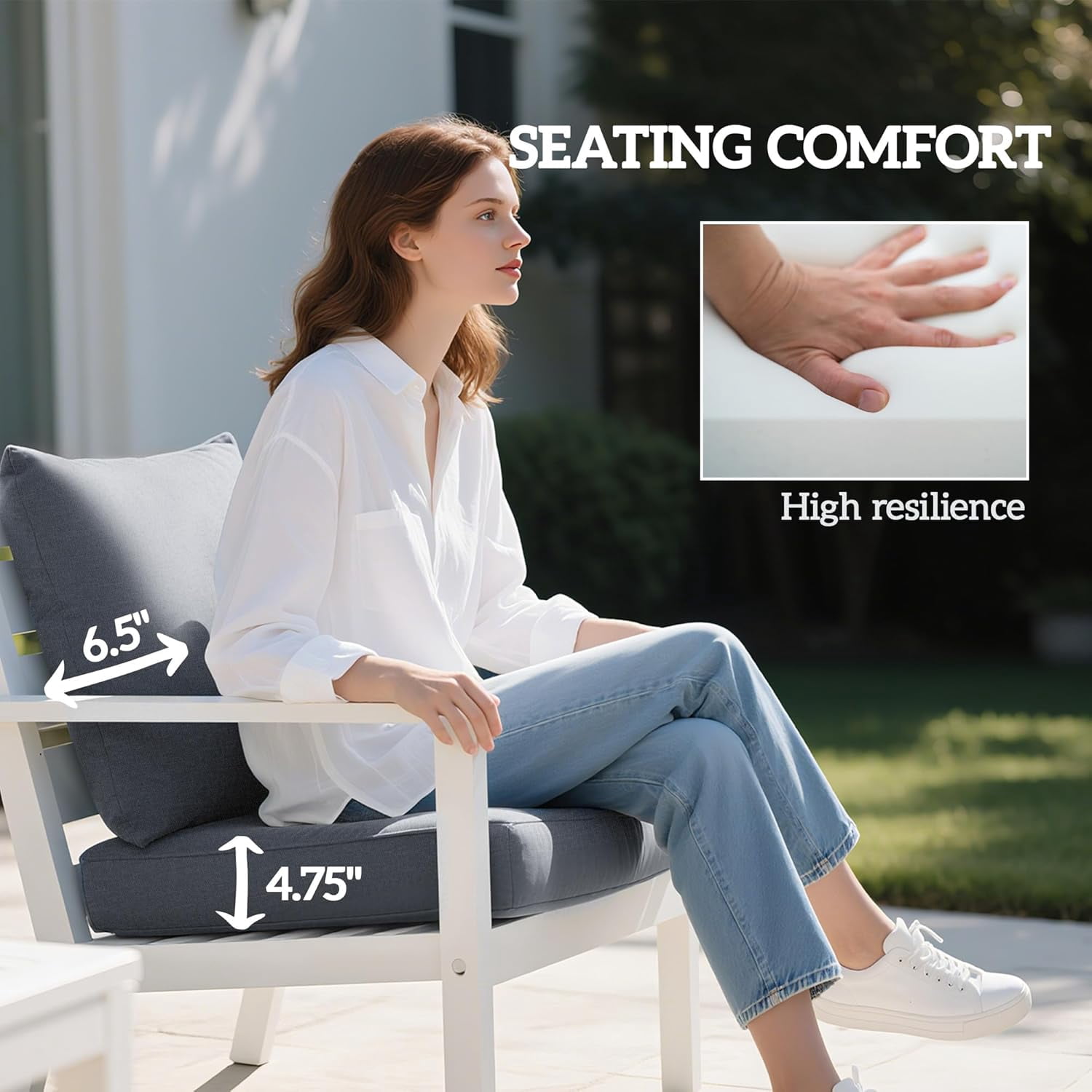 Outdoor Chair Cushions Set of 4, Fade Resistant, 24 x 24 in Deep Seat, Patio Cushions for Chair, Sofa, and Outdoor Furniture, Gray