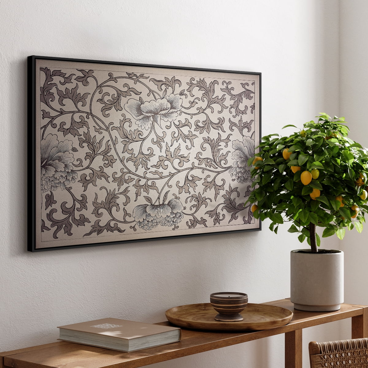 Vintage Abstract Print-XXIV Framed in Black Wood Gallery Wrapped Canvas 17 in. x 25 in.