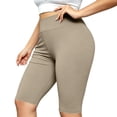 thumbnail image 3 of Women's Plus Size Yoga Workout Shorts, High Waist Butt Lifting Elastic Waistband, Solid Active Shorts for Running Gym Training | TruHer,Beige 2XL, 3 of 8