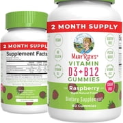 MaryRuths Vitamin D3 + B12 Gummies Bone Health & Immune Support Sugar Free Vegan Raspberry 60 Gummies