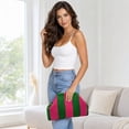 thumbnail image 6 of Pink and Green Striped Knit Makeup Organizer Pouch with Large Capacity, Portable Cosmetic Bag for Travel, 6 of 6