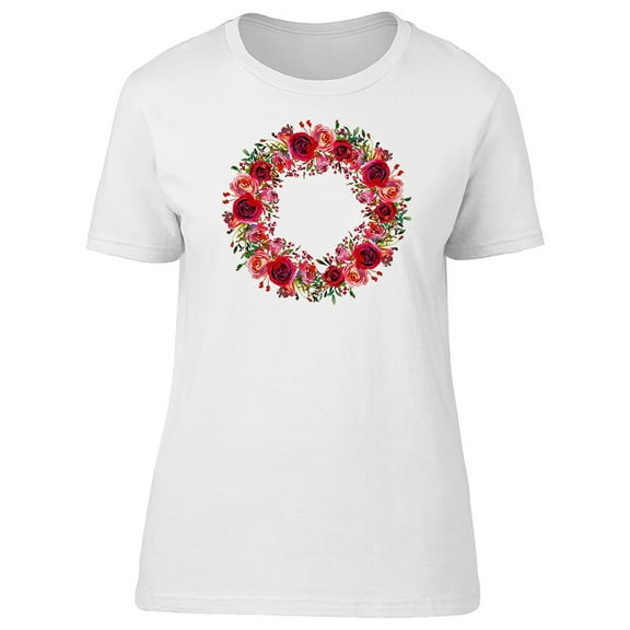 Coral Roses Watercolor Wreath Tee Women's -Image by Shutterstock
