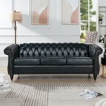 84.65" BLACK PU Rolled Arm Three Seater Sofa.