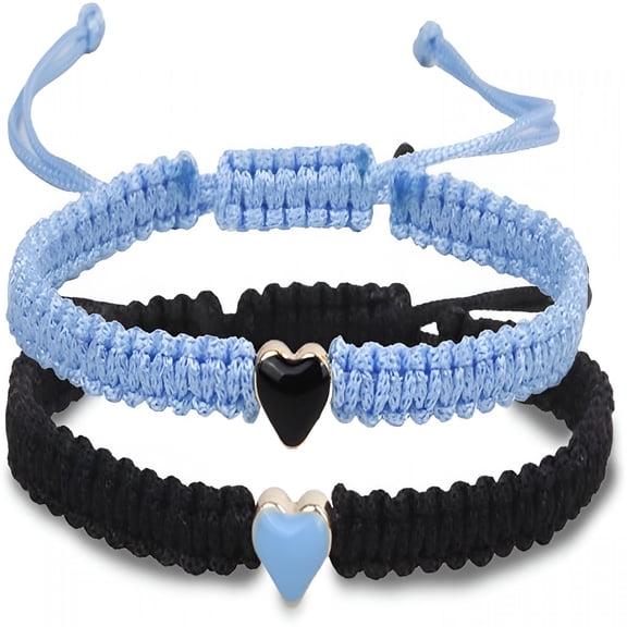 DESIGNICE Set of 2 Colorful Heart Beaded Matching Bracelets for Couples and Friendships | Adjustable Couple Bracelets Set | Friendships Bracelets Set | Long Distance Bracelets for Partners