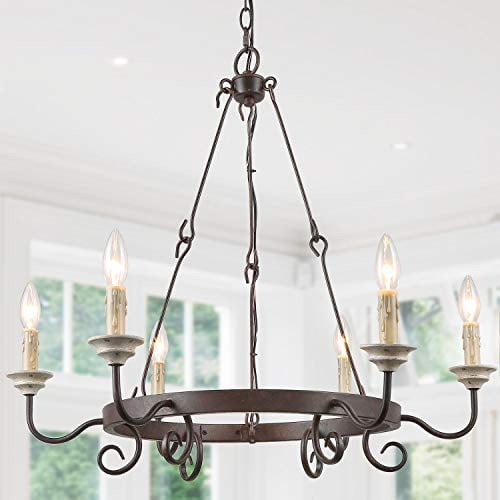 Laluz Farmhouse Chandeliers For Dining Rooms Wagon Wheel Chandelier Rustic Light Fixtures 28 3x 26 4 Com Laluz Farmhouse Chandeliers For Dining, Farmhouse Dining Light Fixtures