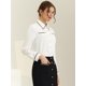 thumbnail image 4 of Elegante camisa de contraste para mujer con bolsillo de imitación de manga larga con botones de trabajo blanco XS, 4 of 6
