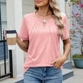 thumbnail image 2 of Women's Short Sleeve Blouses Dressy Casual Crew Neck Chiffon Shirt Fashion Summer Loose Pleated Tunic Tops (Pink M), 2 of 6