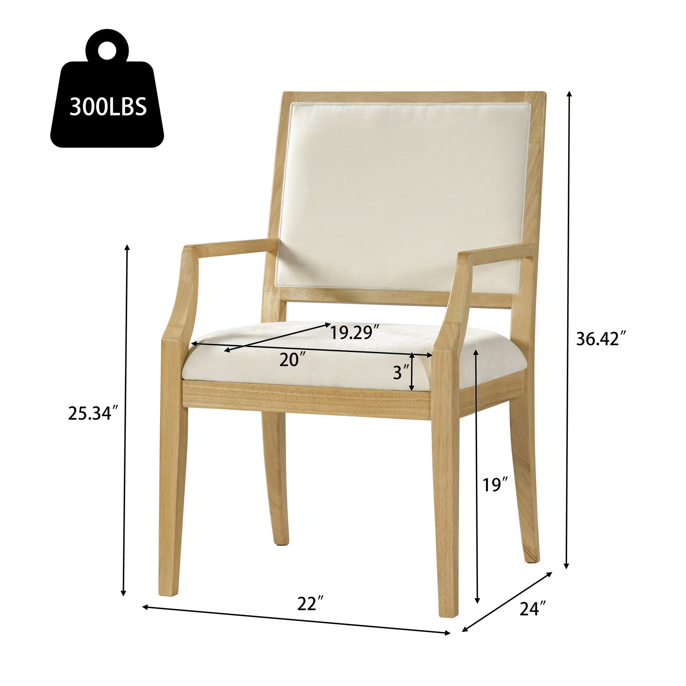 Christopher Knight Home Modern Upholstered Arm Dining Chairs, Rubberwood Frame, Beige+Natural, Set of 2