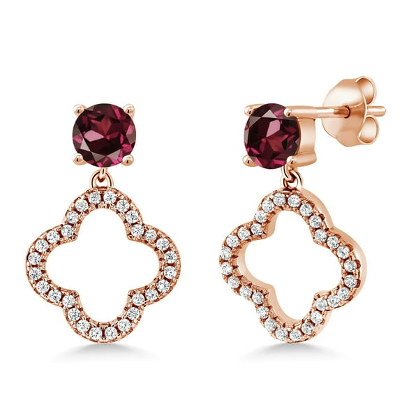 Gem Stone King 1.87 Ct Round Red Rhodolite Garnet 18K Rose Gold Plated Silver Earrings