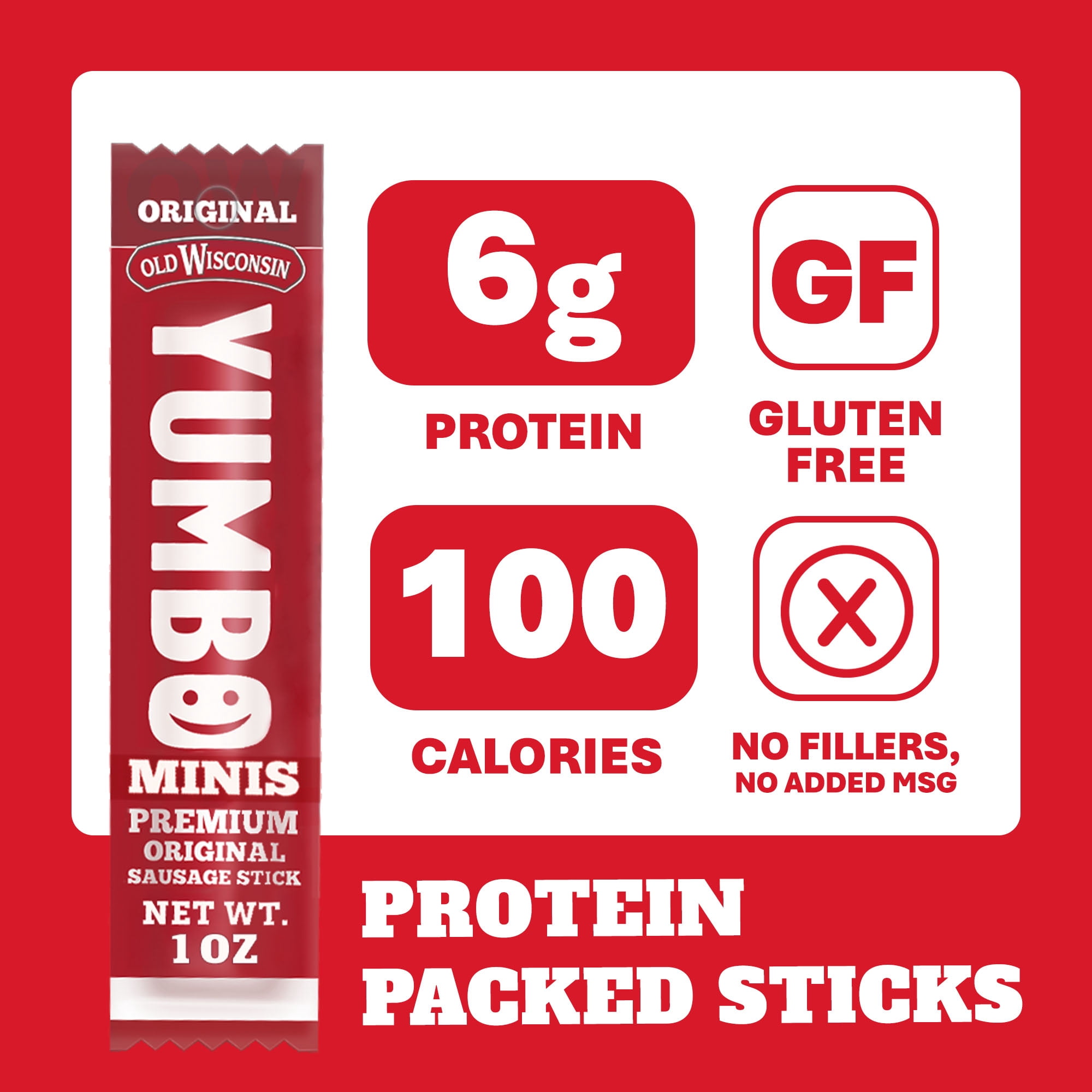 Yumbo  Premium Original Flavor Summer Sausage Deli Sticks, 1oz 15 Count Bag, Made by Old Wisconsin