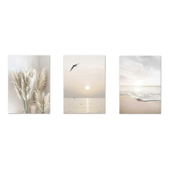 3Pcs Beige Grass Beach Palm Tree Canvas Painting Nordic Posters and Prints Wall Pictures for Living