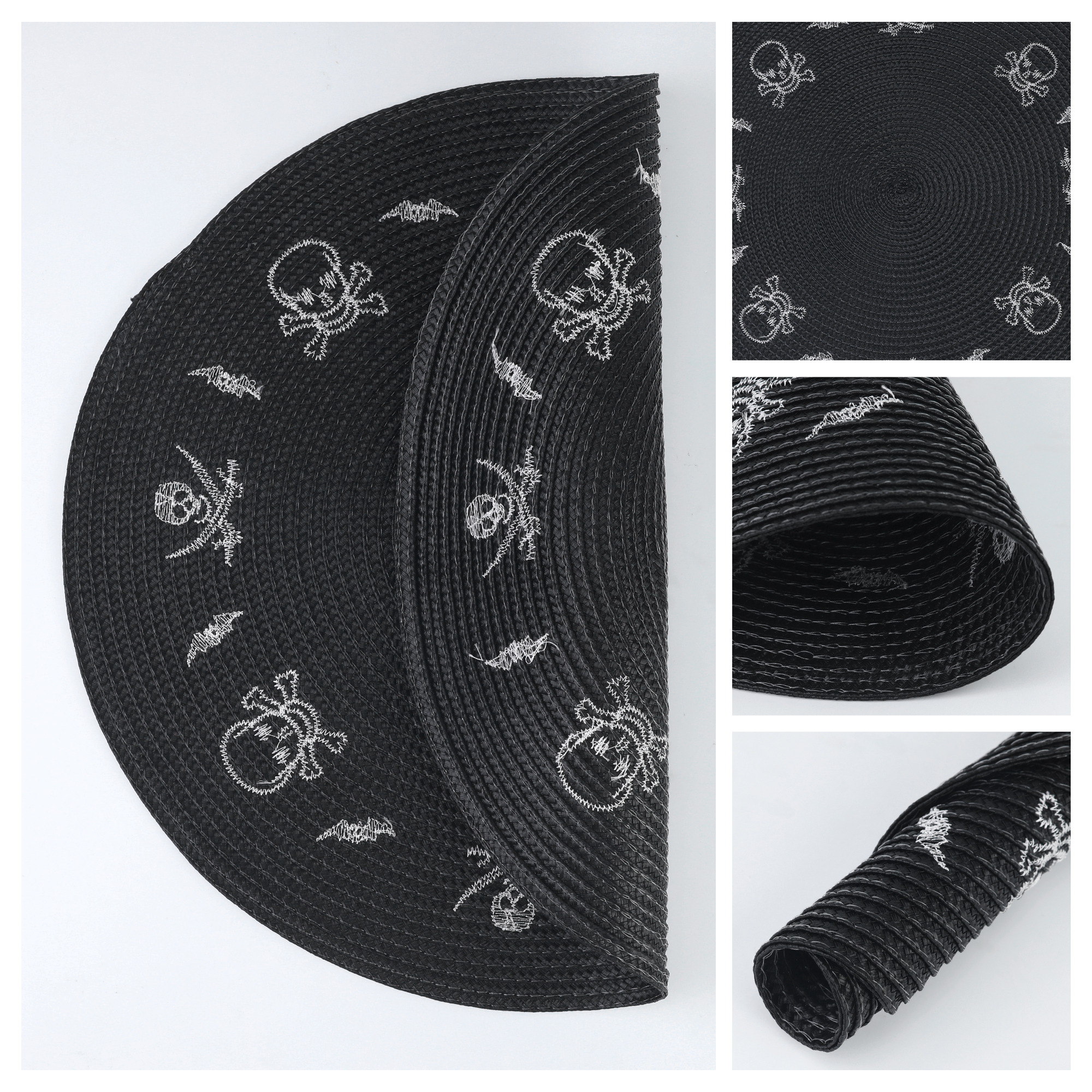 Unique Bargains Farmhouse Solid Placemats Set of 6 Woven for Dining Table Decor Black