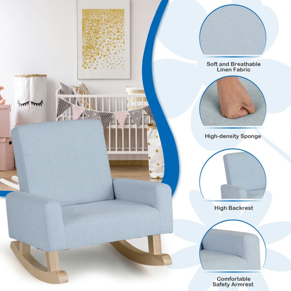 Topcobe Kids Rocking Chair with Solid Wood Legs, Toddler Living Room Chair-Blue