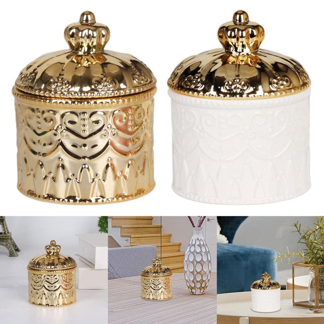 2x Caja de joyería redonda Plato de dulces Cerámica Soporte de exhibición de joyería Bote Trinket Tanque de almacenamiento para el hogar Collar Accesorios de decoración de fiesta Estilo A Macarena Bote de tarro de almacenamiento