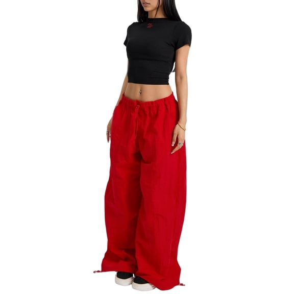 Women'S Baggy Jeans Wide Leg Denim Pants Hip Hop Relaxed Y2k Jeans Red L