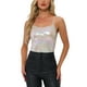 thumbnail image 1 of INSPIRAR CHIC Top sin mangas metálico brillante holográfico de Navidad para mujeres M Beige Holográfico, 1 of 6