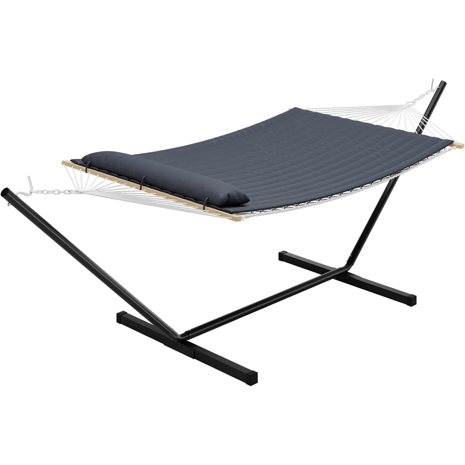 Aoile Double Hammock with Foldable Steel Stand, 2-Person Outdoor Hammock with Pillow, 450LB Capacity, for Garden & Camping