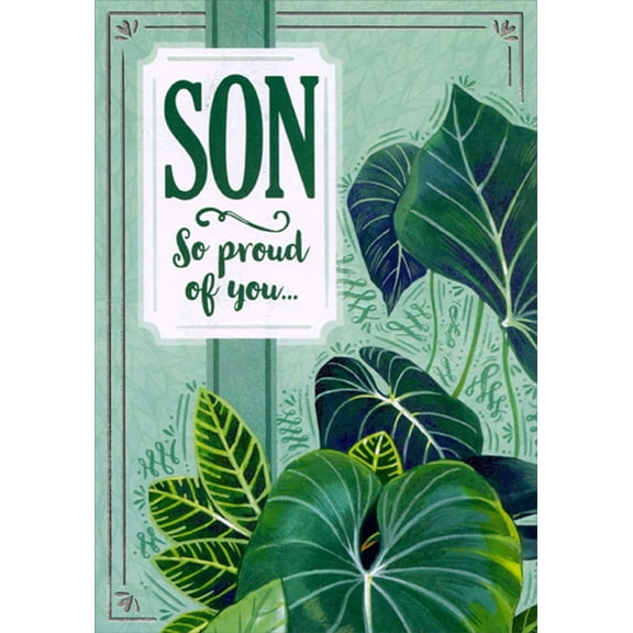 Designer Greetings Large Green Leaves and Thin Silver Foil Frame Birthday Card for Son