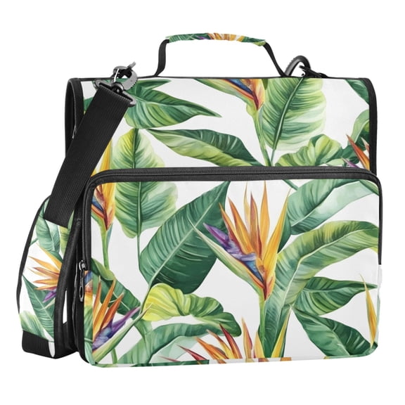 ALAZA Zipper Binder Watercolor Leaves Pattern 3 Ring Trapper Keeper File Folder Organizer Bag