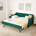 thumbnail image 6 of Oufan Twin Size Mid Century Daybed w/ Pop-up Trundle, Linen Tufted Sofa Bed Frame w/ USB Charging, Button on Back & Wood Strong Supports, 6 of 14