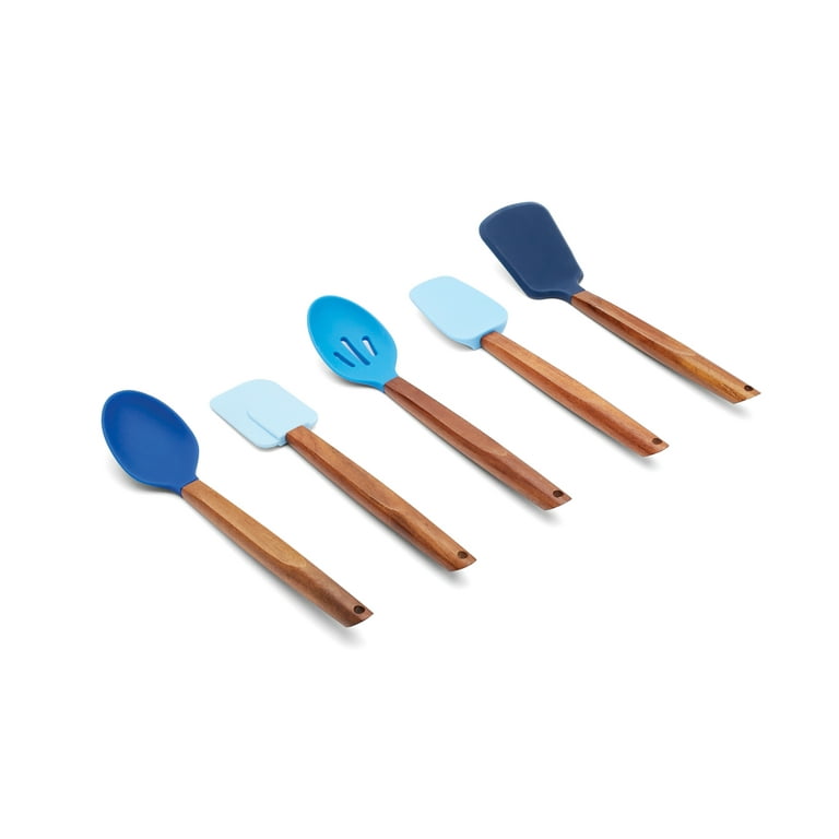 Fox Run Silicone Cooking Utensil Set, 5-Pieces, Blue, Wooden