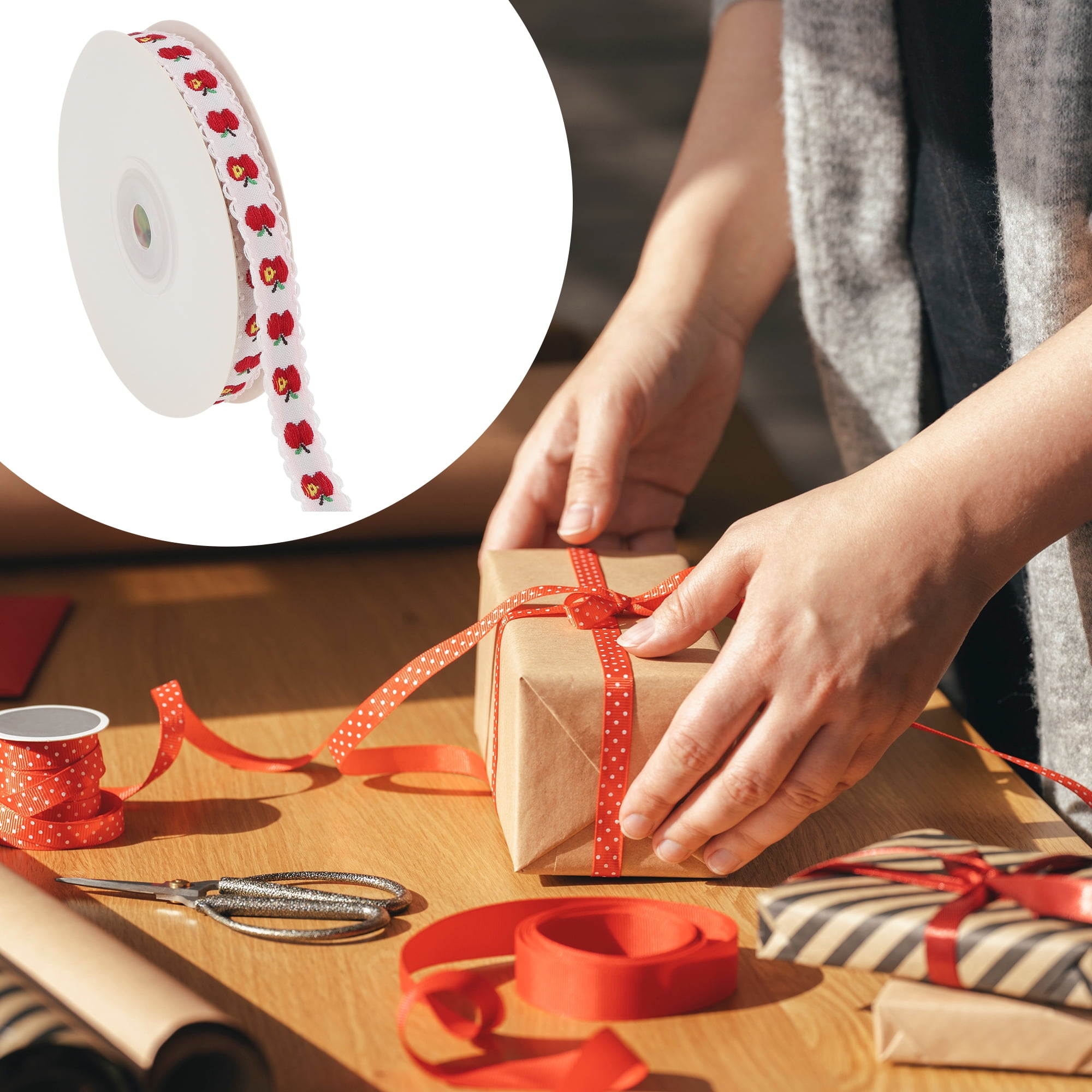 Unique Bargains 0.39"x29.53' Fruit Gift Ribbon for Gifting 1Pc Red