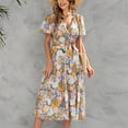 thumbnail image 5 of Betivan Ladies Dress Women's Summer Bohemia Flowy Sleeve Casual Midi Dresses V Neck Floral Print Sundress Dress Trendy Vacation Belted Beach Dress, 5 of 5