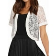 thumbnail image 2 of Womens Short Sleeve Shrug Open Front Floral Lace Summer Sheer Cropped Cardigan White XL, 2 of 8