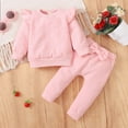 thumbnail image 2 of Mercatoo Baby Girl Fall Clothes Flying Sleeve Top Bow Pants Set Toddler 6 12 18 24 Months 2T 3T 4T Knit Ribbed Outfit, 2 of 9